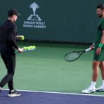 Andy Murray i Novak Djoković podczas treningu