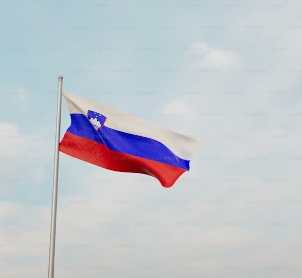 Flaga Słowenii na tle nieba